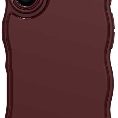 for iPhone 16 Plus Case Wave, Curly Frame Design for Women Girls, Cute Wavy Solid Color Aesthetic Phone Case Soft Flexible TPU Shockproof Full-Body Protective Cover 6.7" - Wine Red