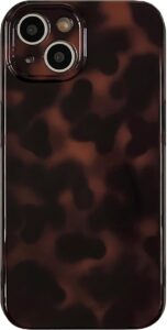 Aesthetic Tortoise Shell Phone Case for iPhone 14 6.1in,Retro Cool Girl Leopard Print Brown Amber Trendy Full Camera Protective Cover for iPhone 14 6.1"