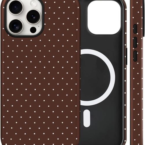 Magnetic for iPhone 15 Plus Case Cute Polka Dot Phone Case, Shockproof Slim TPU and Hard PC Protective Phone Cover Compatible with  Designed for Women Girls, Brown