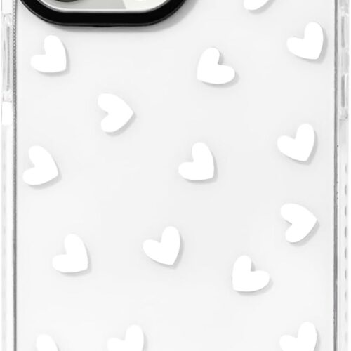 Compatible with iPhone 14 Pro Max Case Cute Clear for Women Girls White Love Heart Pattern Ultra Slim with Bumper Protector Soft TPU Anti-Yellow Protective Cover - White Heart