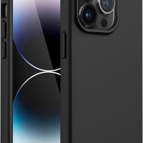 Silicone Case for iPhone 14 Pro 6.1-Inch, Silky-Soft Touch Full-Body Protective Phone Case, Shockproof Cover with Microfiber Lining (Black)