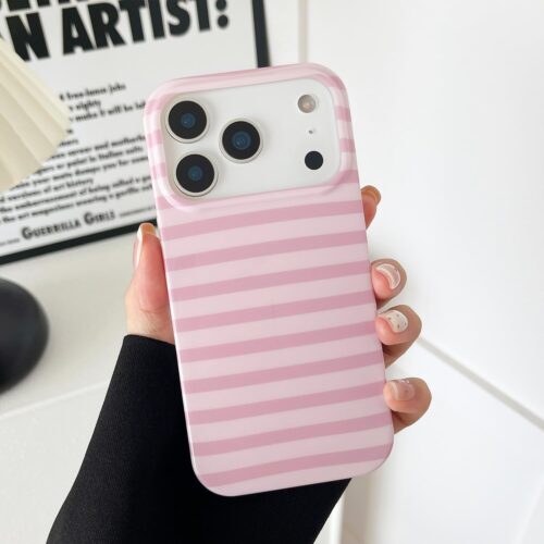 for iPhone 17 Pro Case with Geometric Horizontal Stripes,Cute Fashion Simple Line Pattern for Women Men,Soft TPU Slim Glossy Shockproof Case Cover(Pink)