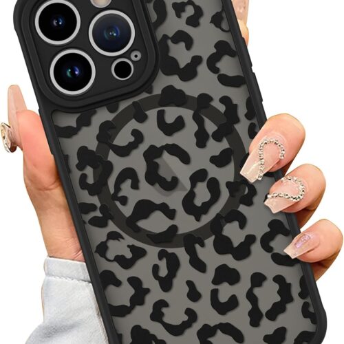Case for iPhone 15 Pro [Compatible with ] Black Leopard Pattern Design for Women Girls Men Soft TPU Bumper Hard PC Back Anti-Fall Shockproof Protective Slim Cover