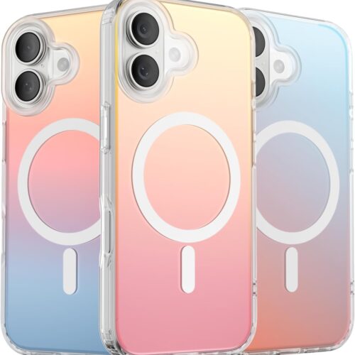 Compatible with iPhone 17 Case 6.3", Electroplated Iridescent Gradient Cover, Compatible with , Slim Rainbow Phone Case – Sunset Red