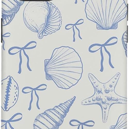 Case for iPhone 14,Seashell Cute Blue Bow Aesthetic Phone Case,Trendy Frosted Silicone Shockproof Cover for Girl Women
