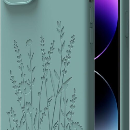 Magnetic Engraved Case Compatible with iPhone 14 Case, Compatible with , Camera All-Round Protection, Slim Liquid Silicone Phone Case for Women Girls, Midnight Green Flower