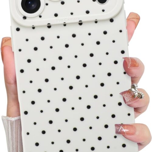 Compatible with iPhone 17 Pro Case , Silicone Spot Cute Pattern, Camera Protection Soft Slim Phone Cover for Girls Women -White