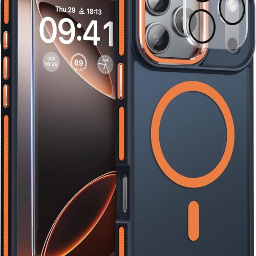 Magnetic 3 in 1 for iPhone 17 Pro Max Case, [Omni-Directional Protection] with 1x Screen Protector + 1x Camera Cover, [Seamless Work with ] Protective Case for iPhone 17 Pro Max Cosmic Orange