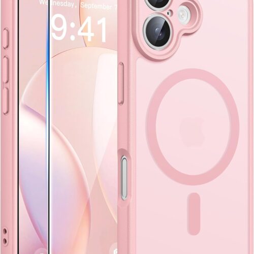 for iPhone 16 Case: [Compatible with ] Translucent Matte Cases with [Full Camera Protection] [Screen Protector] Military Grade Shockproof Protective Phone Cover - Light Pink