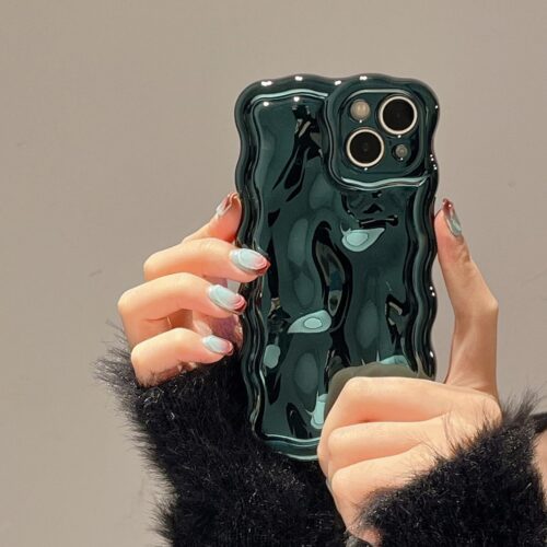 Case for iPhone 16 Plus,3D Meteorite Bubble Pattern Electroplate Plating Glitter Curly Wavy Frame Glossy Case,Soft TPU Shockproof for iPhone 16 Plus 6.7 inch,Dark Green