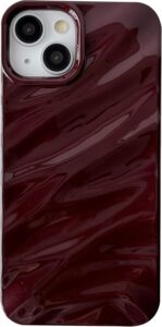 for iPhone 14 Case,Water Ripple Pattern Curly Wave Shape Soft Phone Case (Wine Red)
