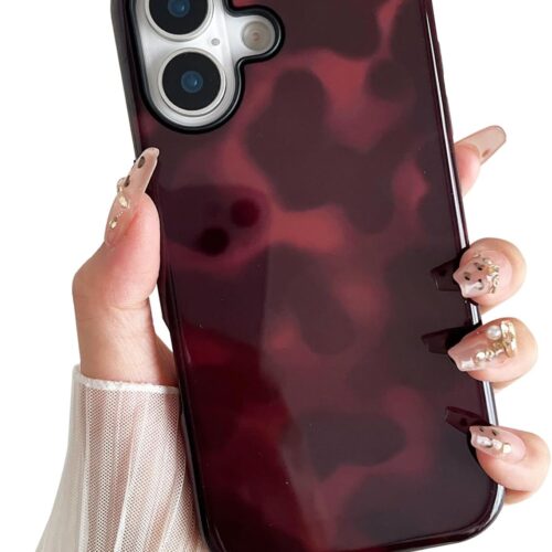 Compatible with iPhone 17 Case, Chic Amber Tortoise Shell Brown Print Leopard, Soft TPU and Hard Back Shockproof Phone Case for iPhone 17 6.3 inch, Color B