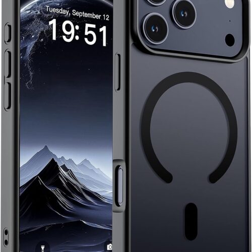 Magnetic for iPhone 17 Pro Case (Compatible with )(Military Grade Drop Protection) Translucent Matte Shockproof with Anti-Fingerprint Phone Cover,Black