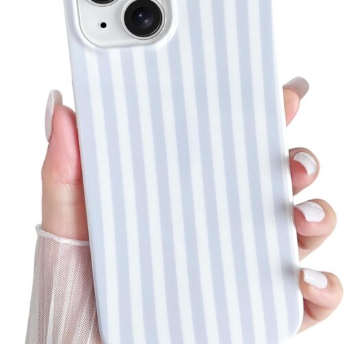 for iPhone 14 Case Cute Striped Phone Case Soft TPU Slim Shockproof Phone Cover for Women Girls, Blue and White