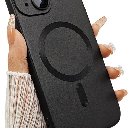 Magnetic Case for iPhone 14 Plus Phone Case for Women, Shockproof Matte Luxury Soft Metallic Luster Design with Camera Lens Protector, Compatible with  for iPhone 14 Plus 6.7"-Black