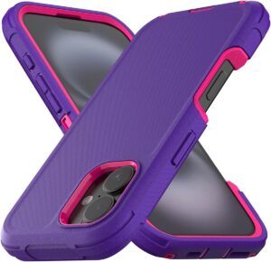 Designed for iPhone 16 Case,3 Layers Military Grade Full Body Protection,[Without Screen Protector][Dustproof Port Protection] Shockproof Rugged Non Slip Hard Cover for iPhone 16,Deep Purple/Red