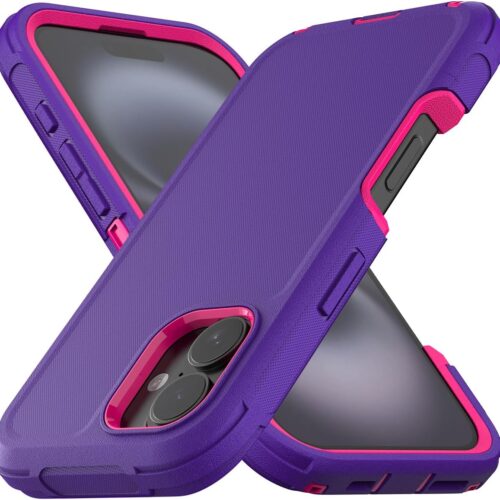Designed for iPhone 16 Case,3 Layers Military Grade Full Body Protection,[Without Screen Protector][Dustproof Port Protection] Shockproof Rugged Non Slip Hard Cover for iPhone 16,Deep Purple/Red