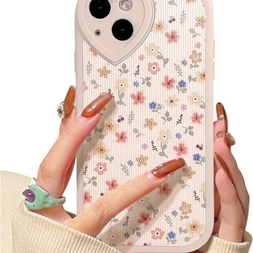 Compatible for iPhone 14 Case Cute Flower Floral Leaf with Love Lens Bumper Protector for Girls Women Soft TPU Shockproof Protective Girly for iPhone 14-Color Flower