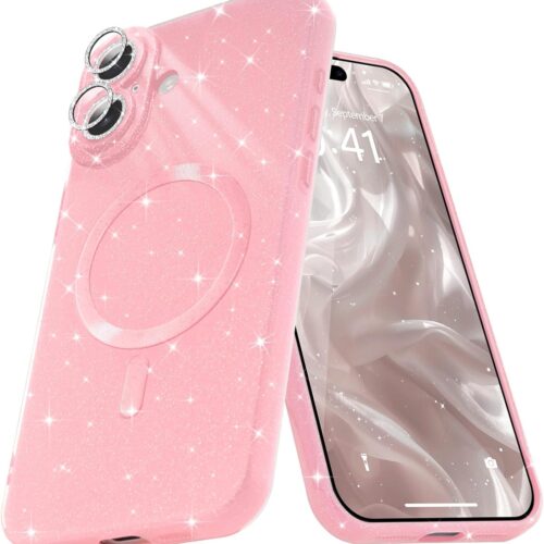 for iPhone 16 Plus Case for Women Girls, Bling Sparkle Magnetic Compatible with  Cute Shockproof Full Camera Protection Glitter Soft Silicone Phone Case for iPhone 16 Plus, Pink