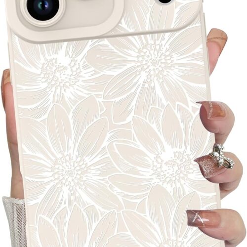 for iPhone 17 Pro Case  Case, Silicone Sunflowers Floral Flowers Cute Pattern, Camera Protection Slim Soft Phone Cover for Girls Women -White