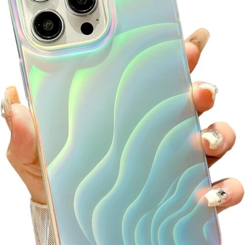 for iPhone 16 Pro Case 6.3",Bling Cute Laser Gradient Matte Water Ripple Lines Design, Shockproof Protection Phone Cover for Women Men for iPhone 16 Pro, Silvery White