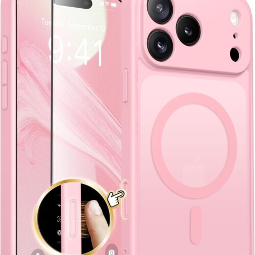 Magnetic for iPhone 17 Pro Max Case, Upgraded [Full Camera Protection] [Compatible with ] Protective Translucent Matte Women Girl Phone Case Cover, Peach Pink