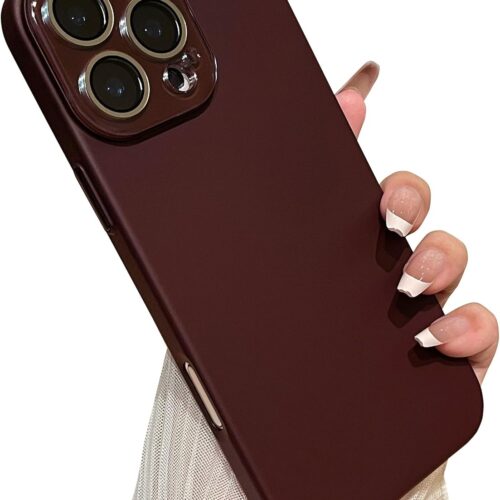 for iPhone 16 Pro Case,Solid Color Full Camera Lens Protection Phone Case (Wine Red)